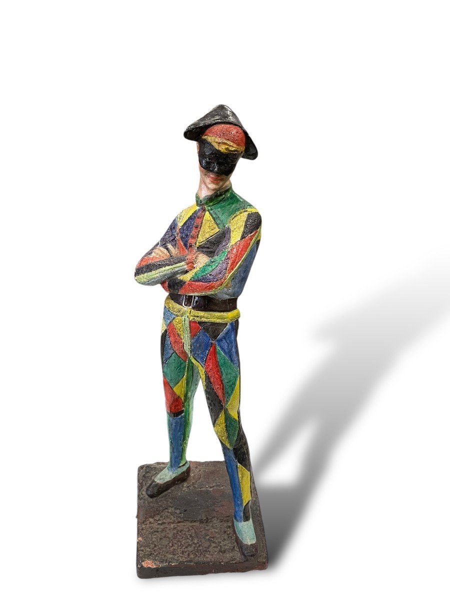 Important Polychrome Harlequin Sculpture-photo-1