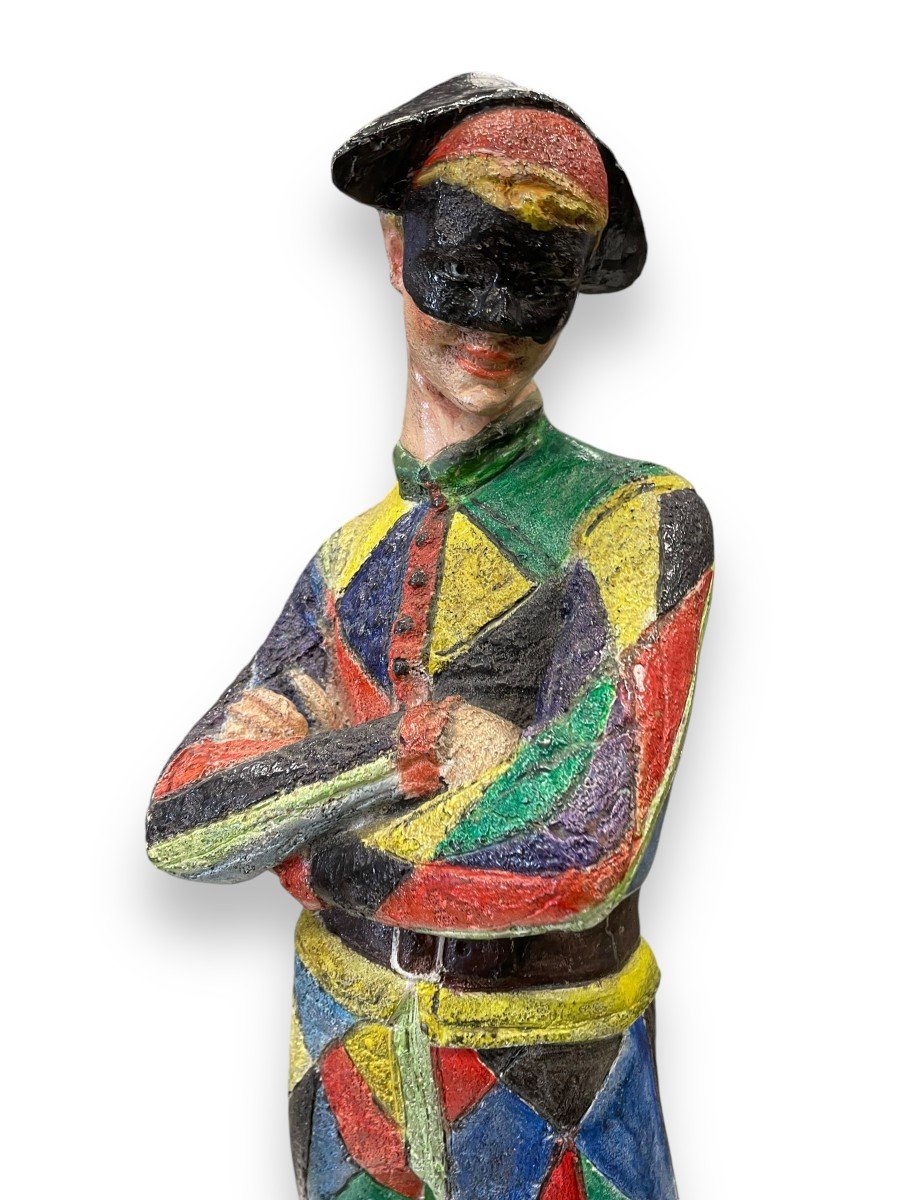 Important Polychrome Harlequin Sculpture-photo-2