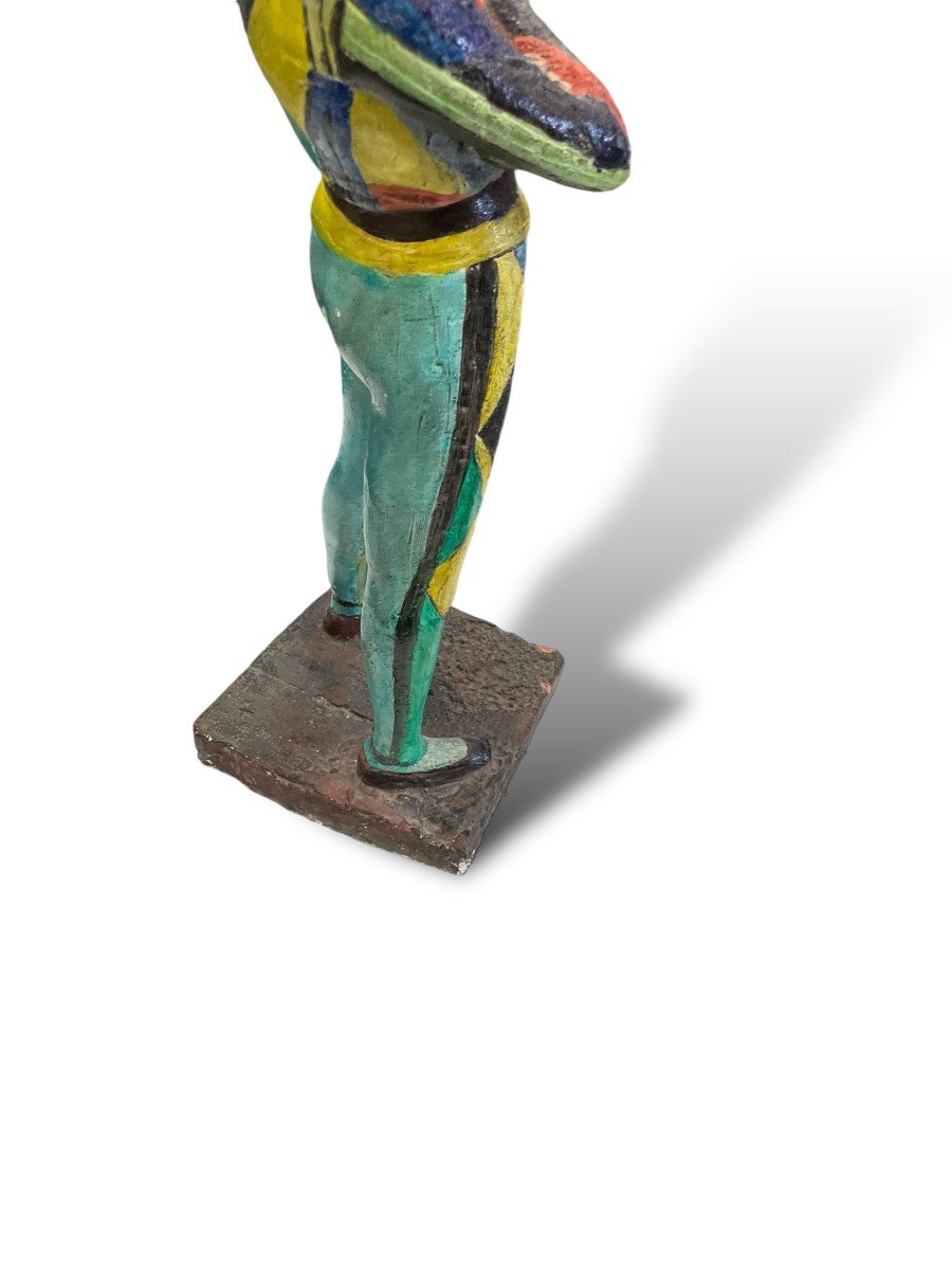 Important Polychrome Harlequin Sculpture-photo-8