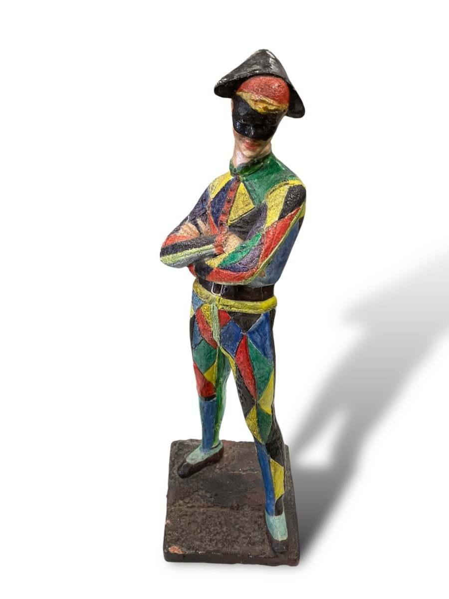 Important Polychrome Harlequin Sculpture