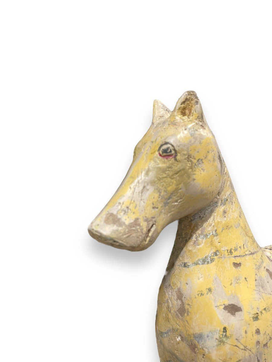 Polychrome Wooden Horse On Caster -photo-2