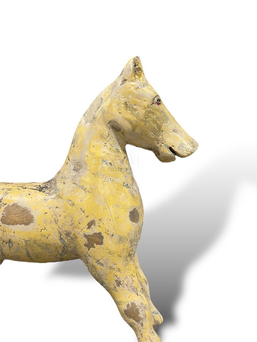 Polychrome Wooden Horse On Caster -photo-2