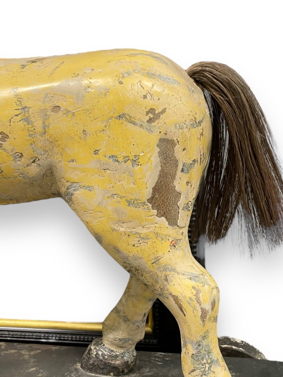 Cheval En Bois Polychrome Sur Roulette -photo-7