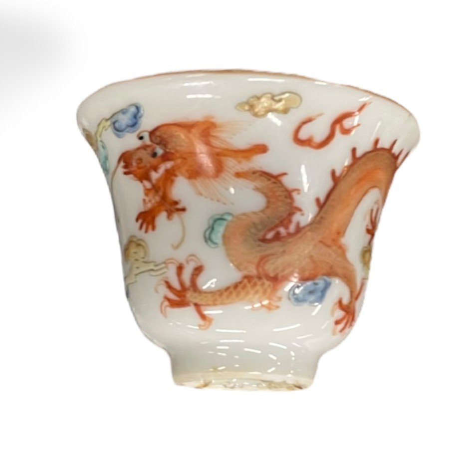 Fencai Red Imperial Dragon Decorated Sorbet China