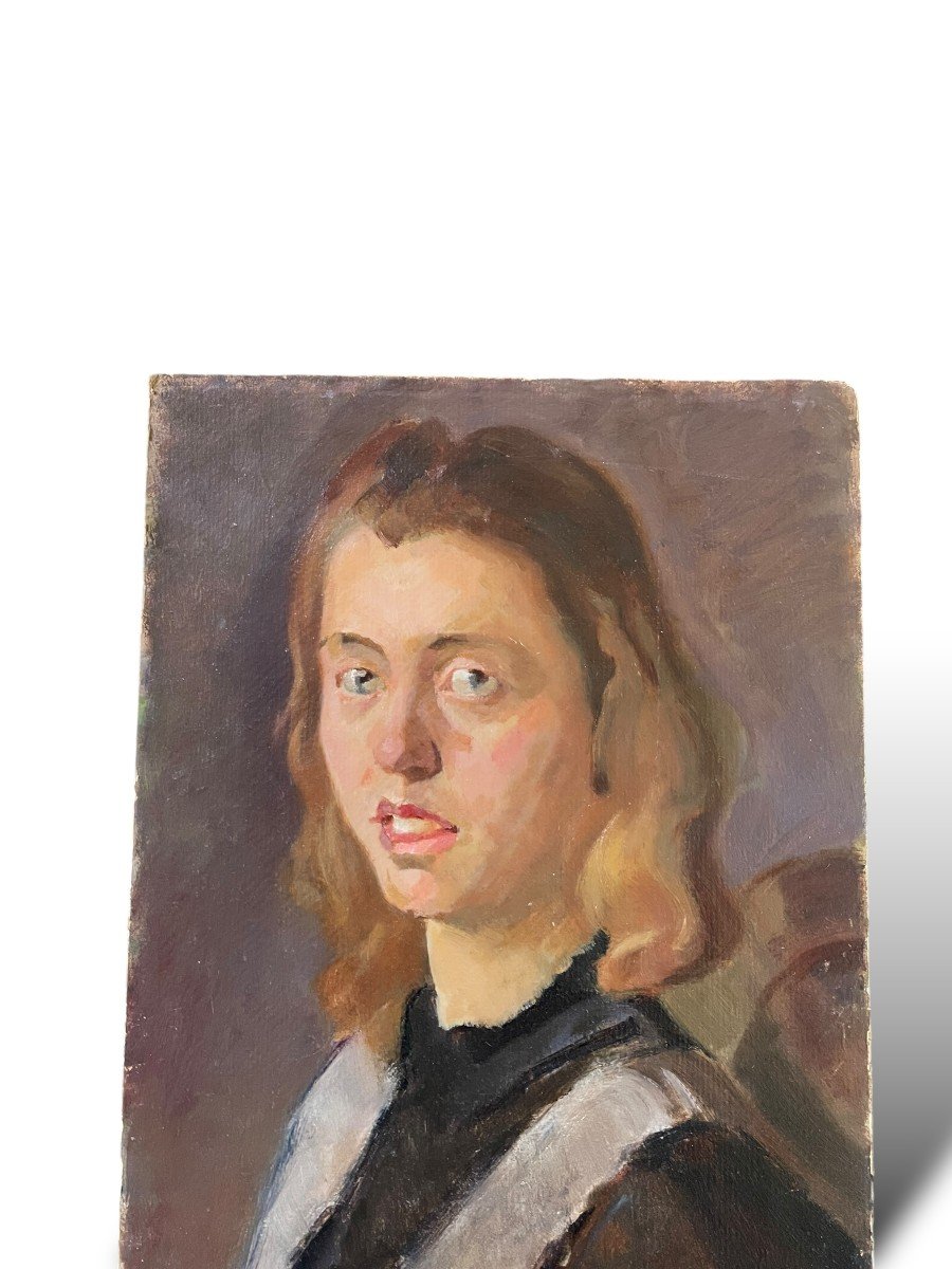 Helmut Koehler Portrait Of A Young Woman Oil On Cardboard-photo-2