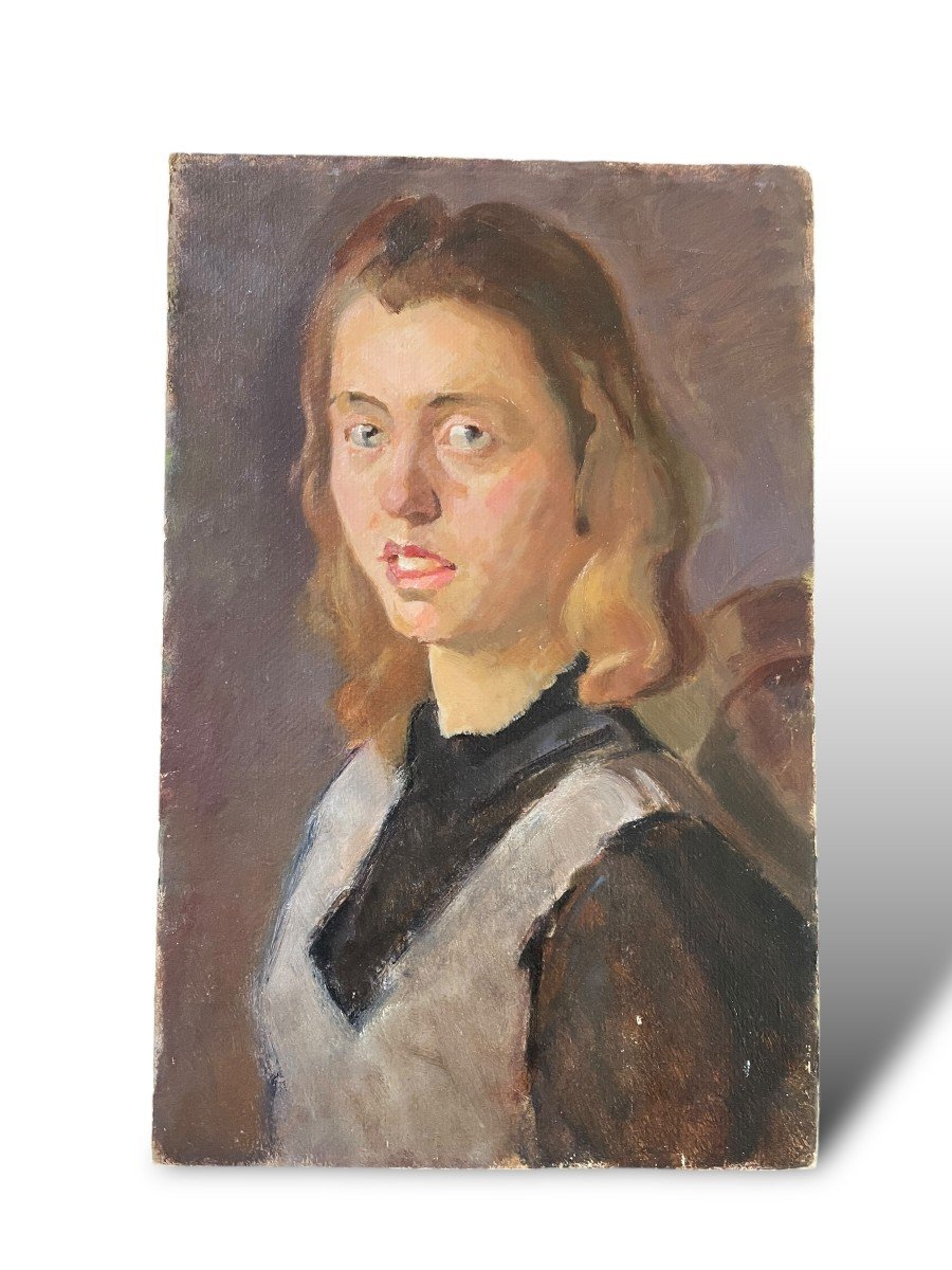 Helmut Koehler Portrait Of A Young Woman Oil On Cardboard-photo-3