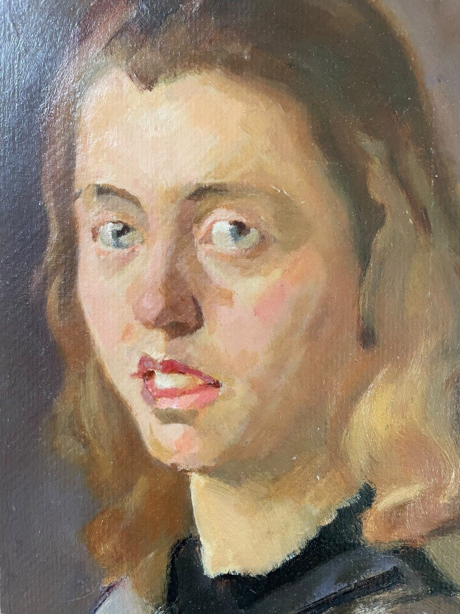 Helmut Koehler Portrait De Jeune Femme Huile Sur Carton-photo-4