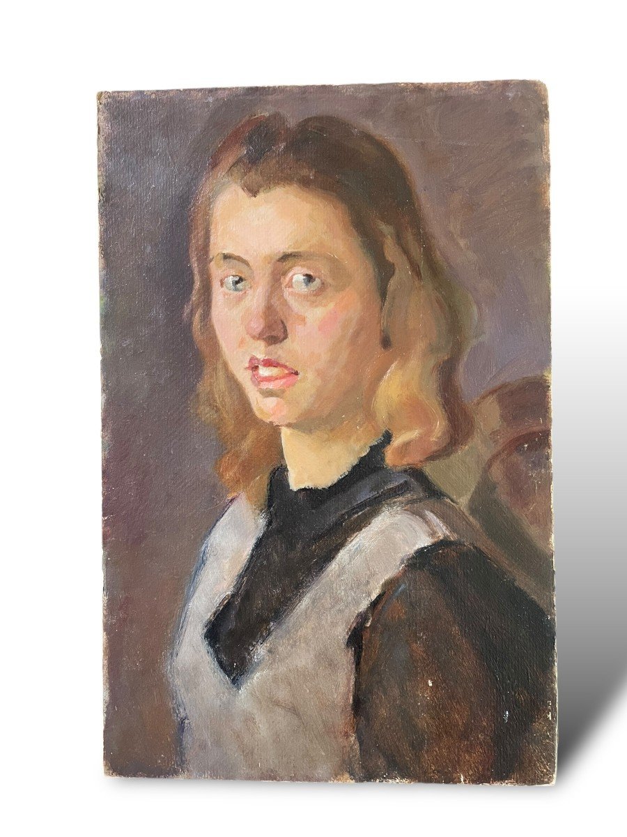 Helmut Koehler Portrait Of A Young Woman Oil On Cardboard-photo-2