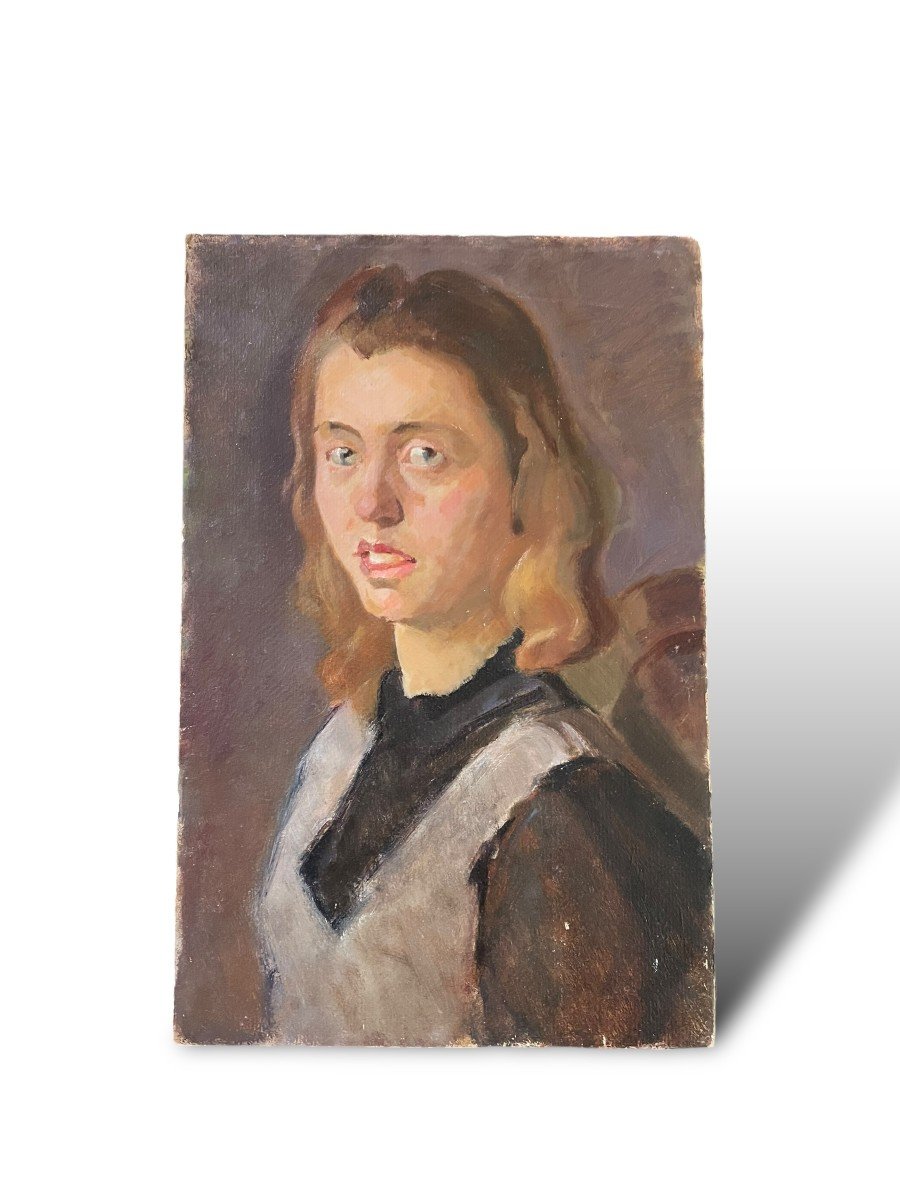 Helmut Koehler Portrait Of A Young Woman Oil On Cardboard-photo-4