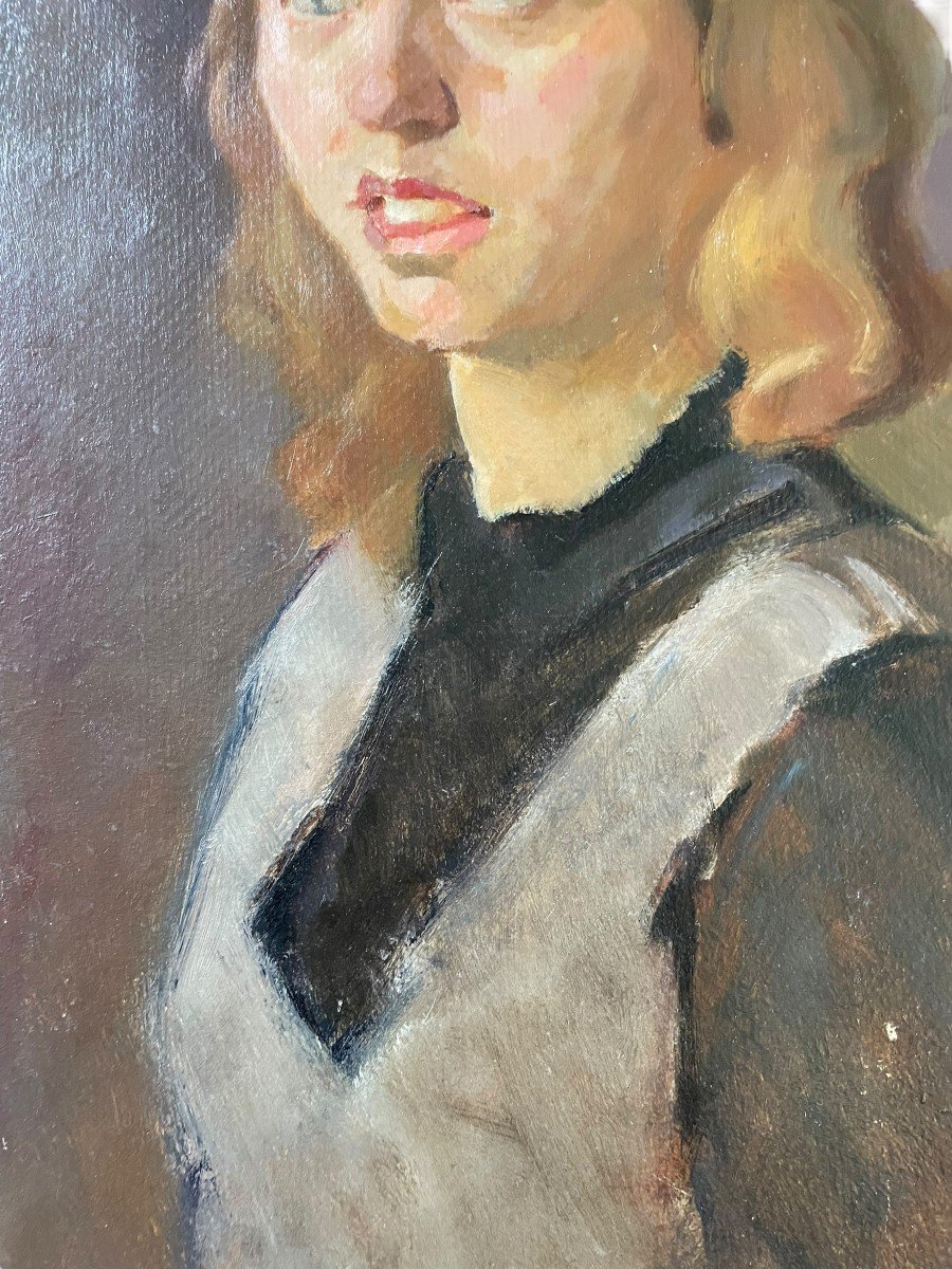 Helmut Koehler Portrait Of A Young Woman Oil On Cardboard-photo-5