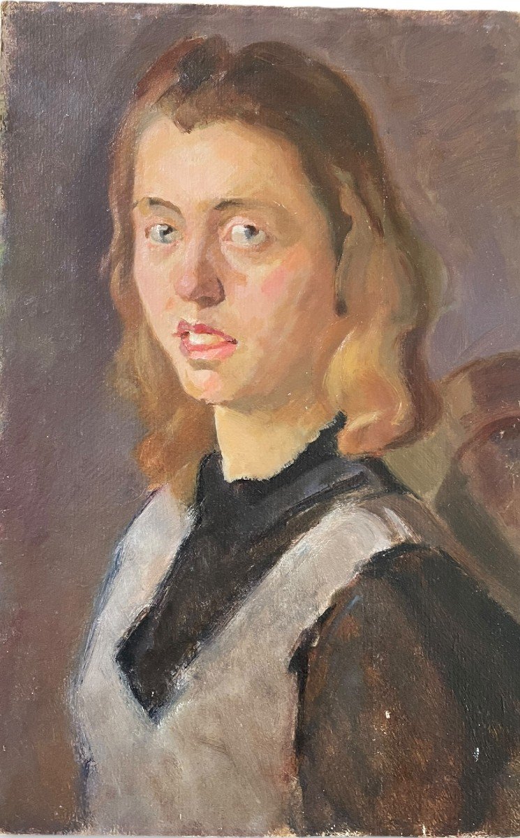 Helmut Koehler Portrait Of A Young Woman Oil On Cardboard