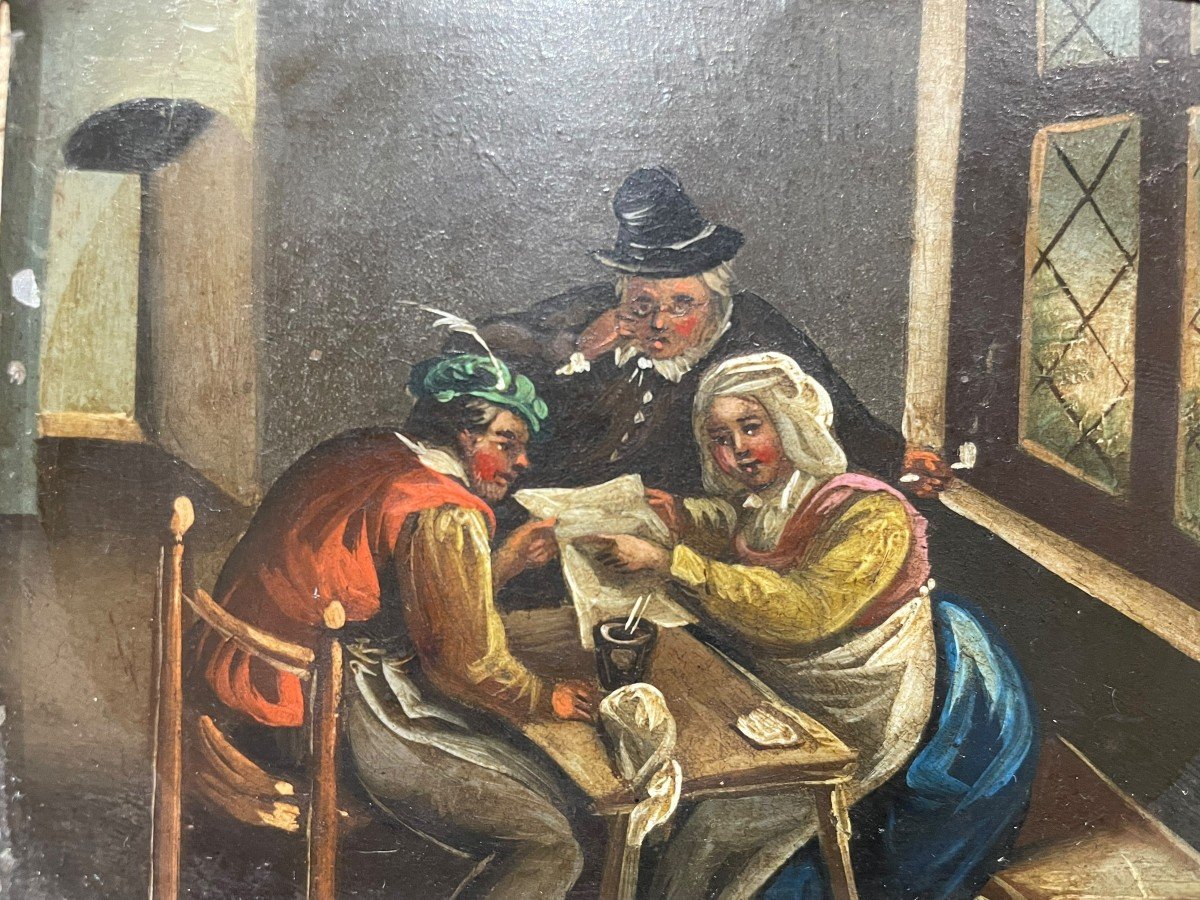 Flemish School Tavern Scene Oil On Zinc Early 19th Century-photo-2