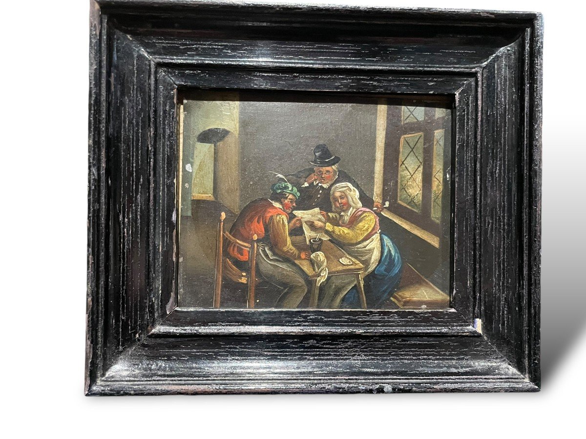 Flemish School Tavern Scene Oil On Zinc Early 19th Century-photo-2