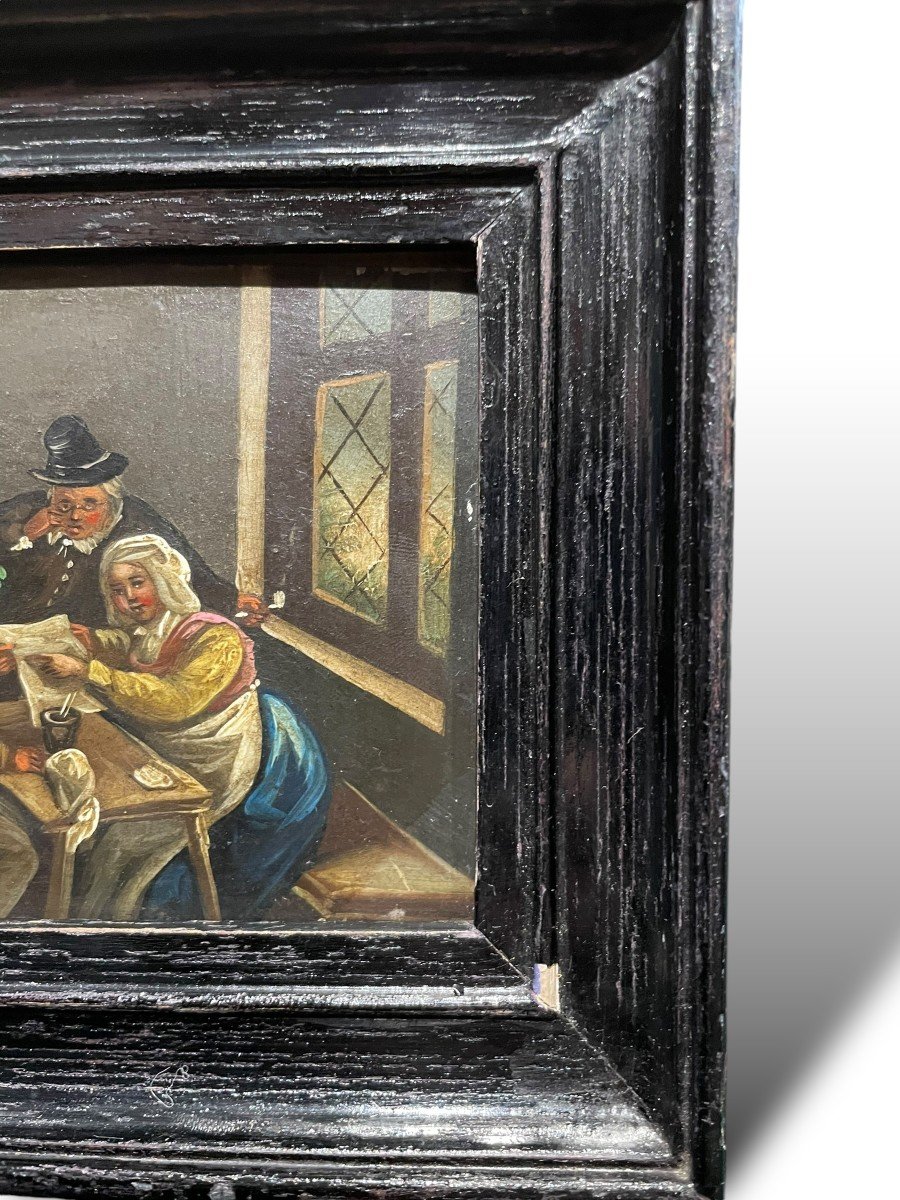 Flemish School Tavern Scene Oil On Zinc Early 19th Century-photo-5