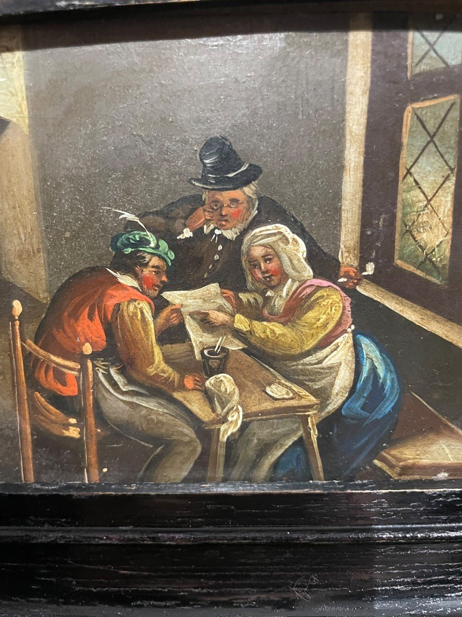 Flemish School Tavern Scene Oil On Zinc Early 19th Century-photo-6