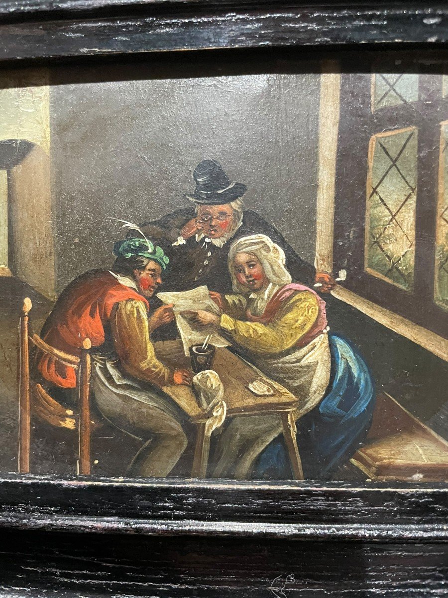 Flemish School Tavern Scene Oil On Zinc Early 19th Century-photo-7