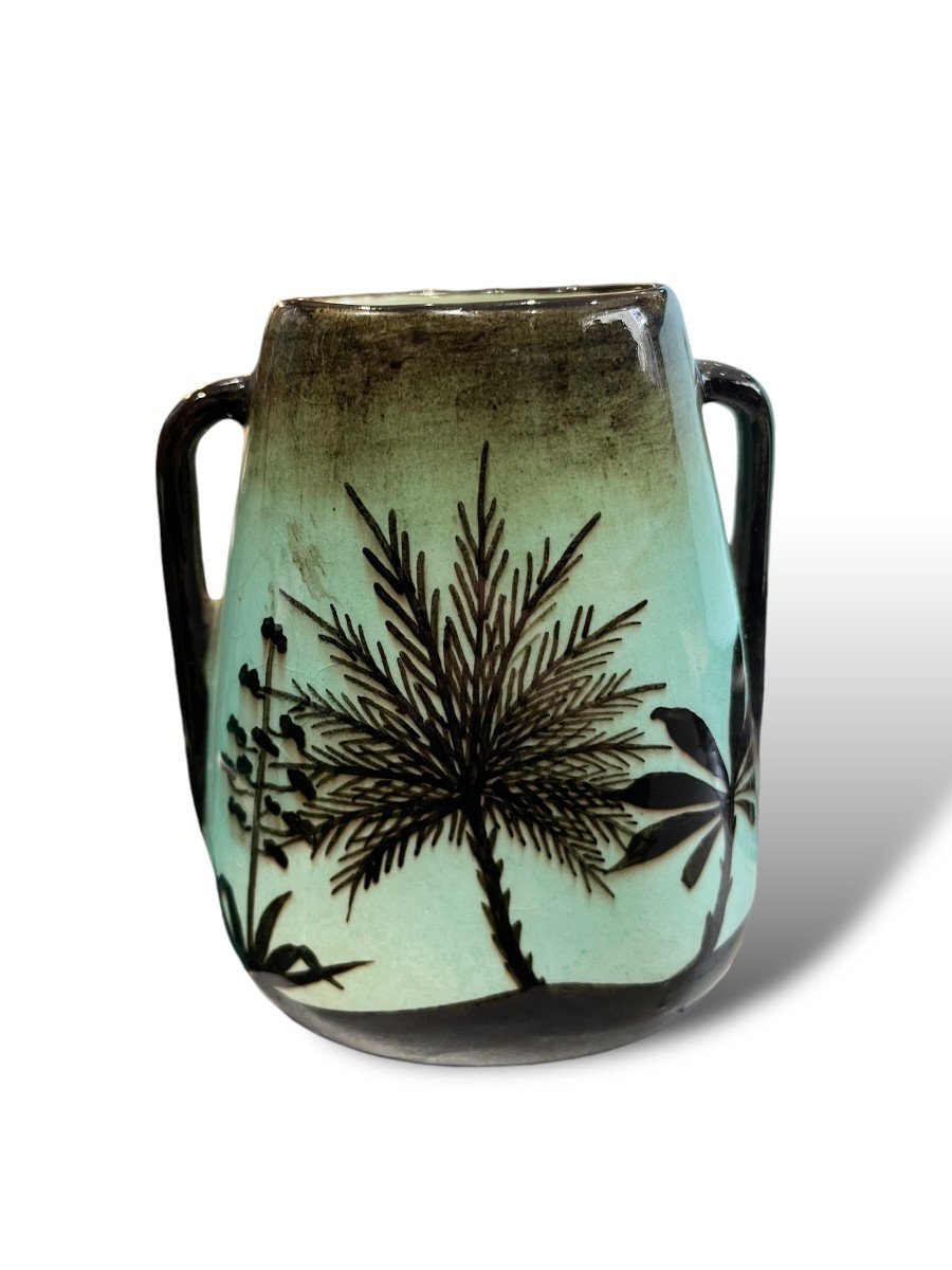 Mont Chevalier Cannes Ceramic Vase With Palm Tree Decor-photo-2