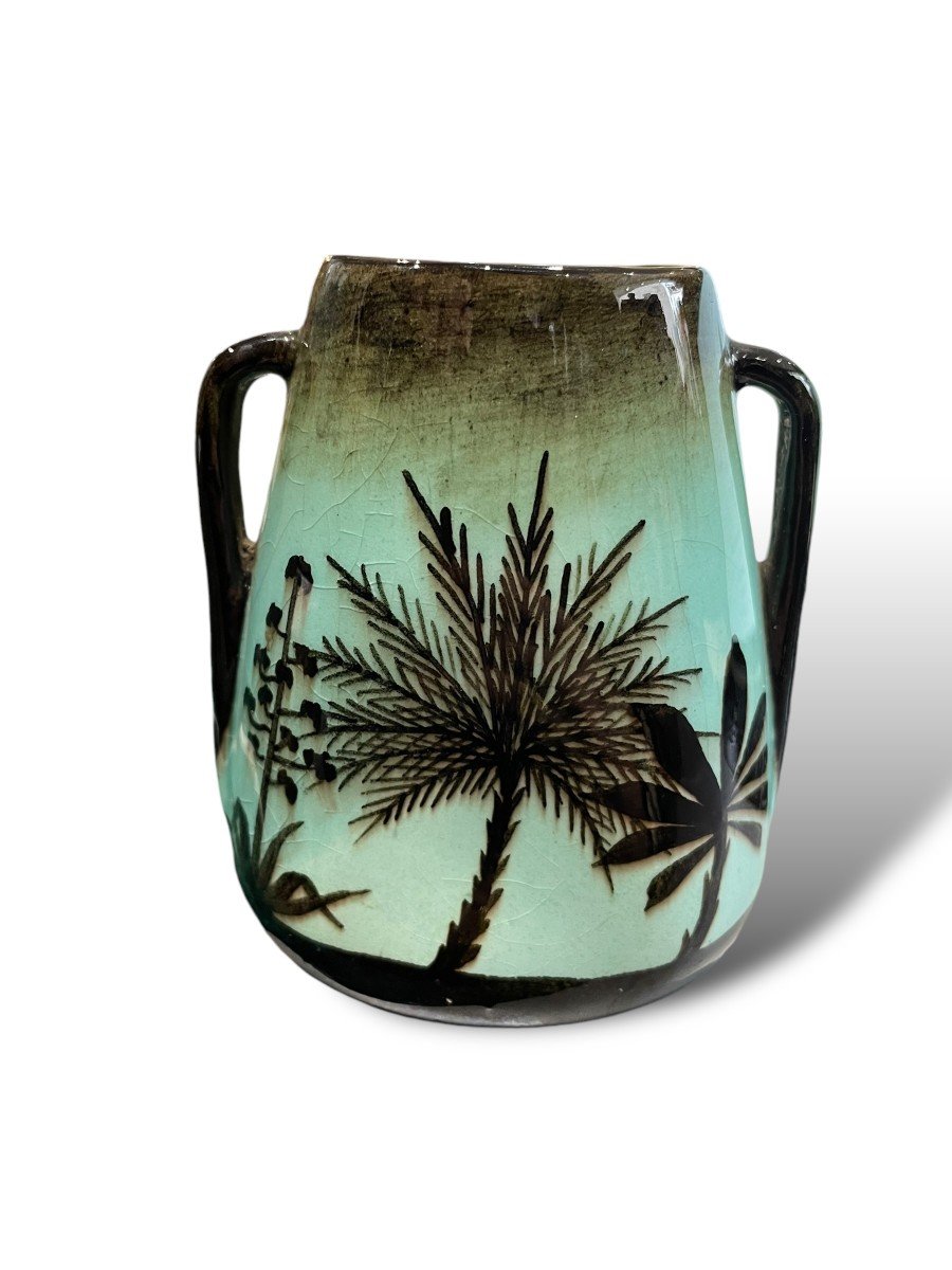 Mont Chevalier Cannes Ceramic Vase With Palm Tree Decor-photo-4