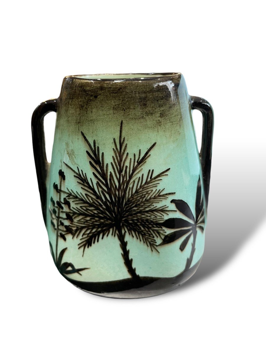 Mont Chevalier Cannes Ceramic Vase With Palm Tree Decor-photo-5