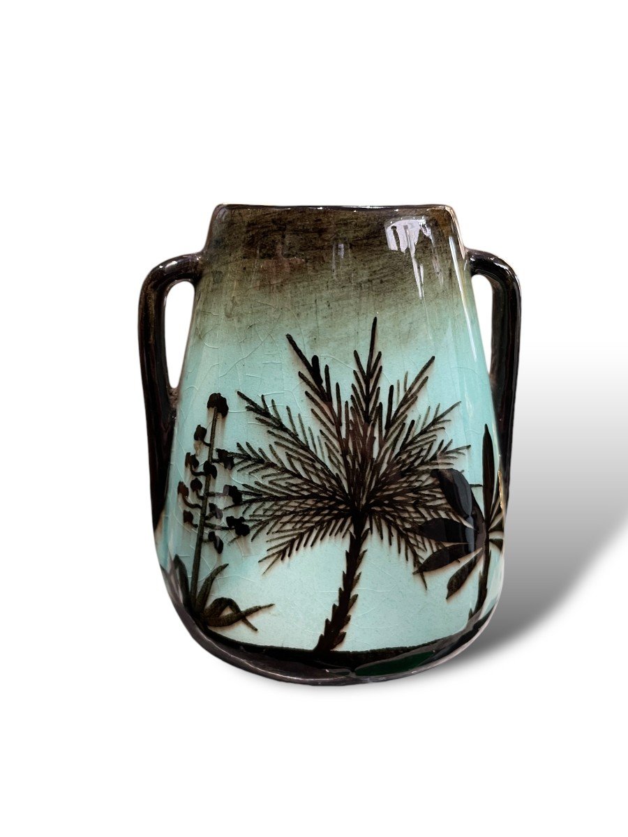 Mont Chevalier Cannes Ceramic Vase With Palm Tree Decor-photo-8