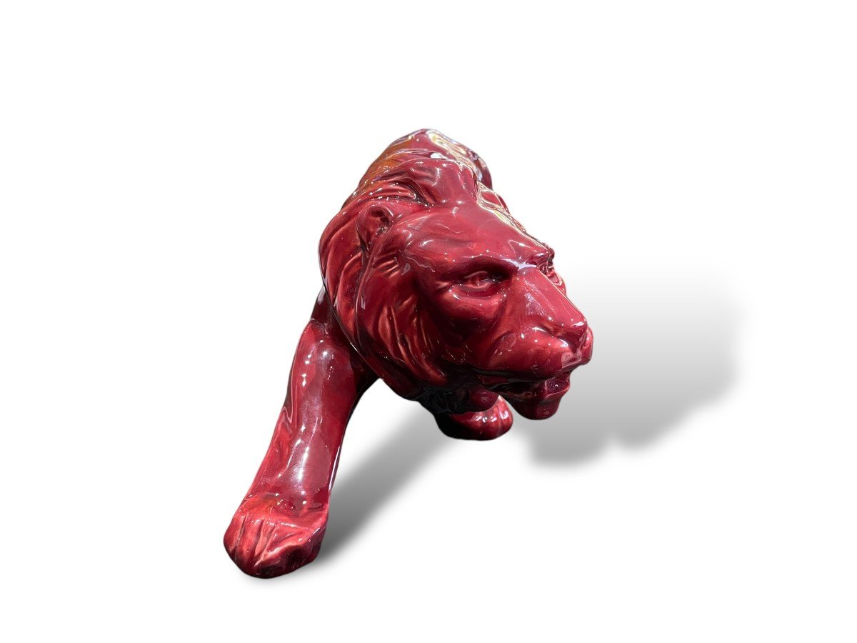 Art Deco Lion In Red Glazed Ceramic In The Taste Of Levy For Primavera-photo-1