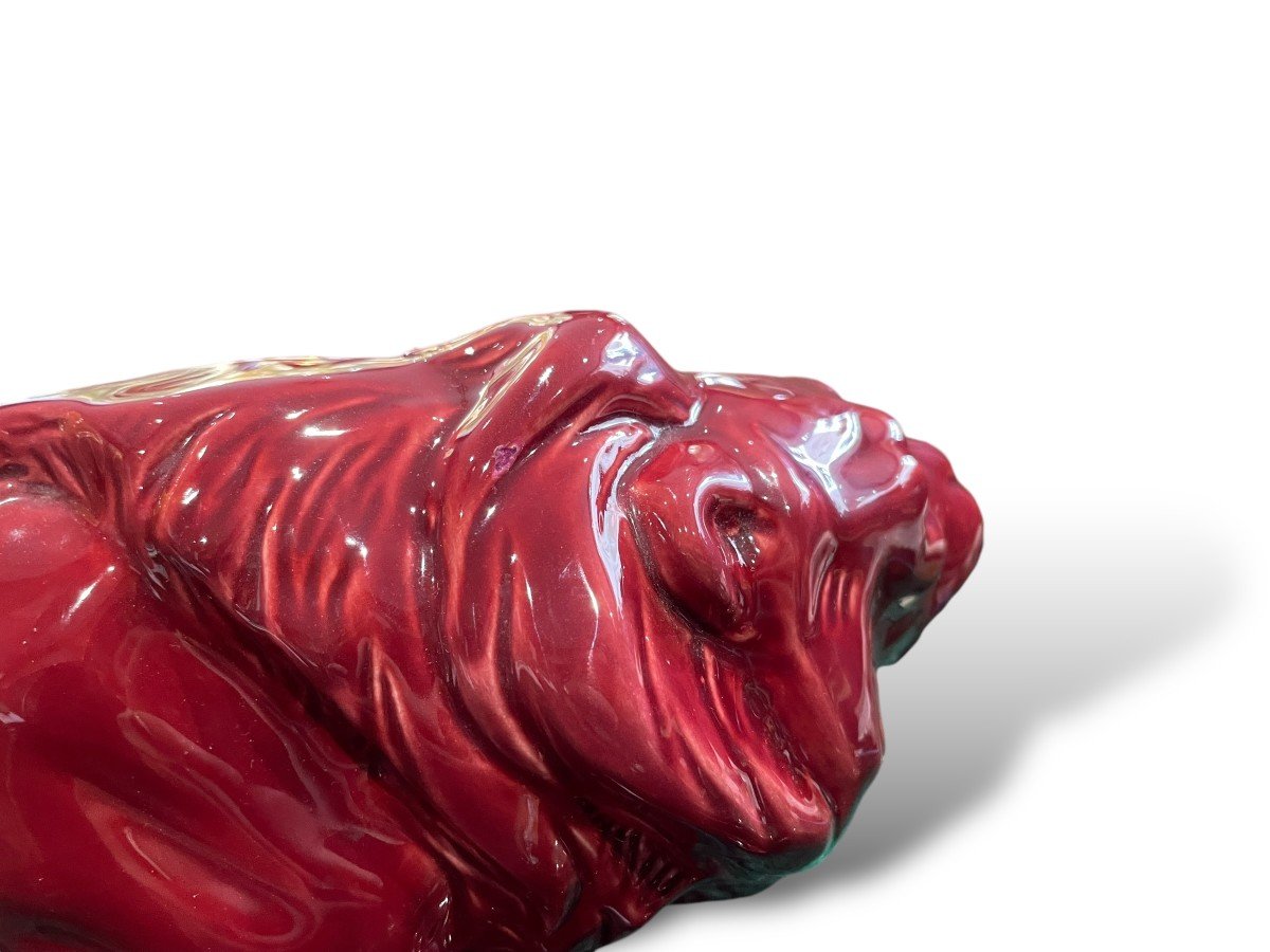 Art Deco Lion In Red Glazed Ceramic In The Taste Of Levy For Primavera-photo-3