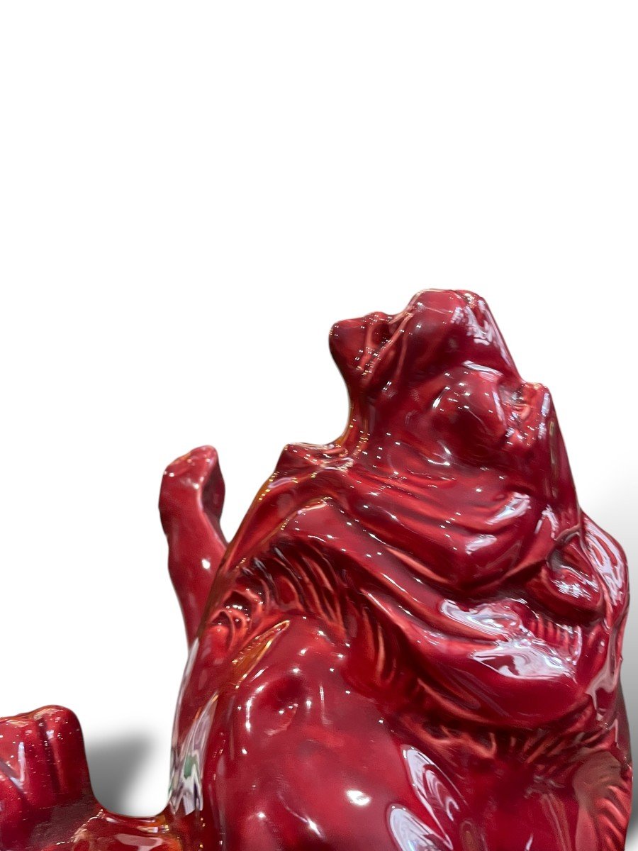 Art Deco Lion In Red Glazed Ceramic In The Taste Of Levy For Primavera-photo-6