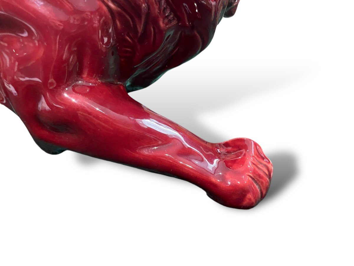 Art Deco Lion In Red Glazed Ceramic In The Taste Of Levy For Primavera-photo-7