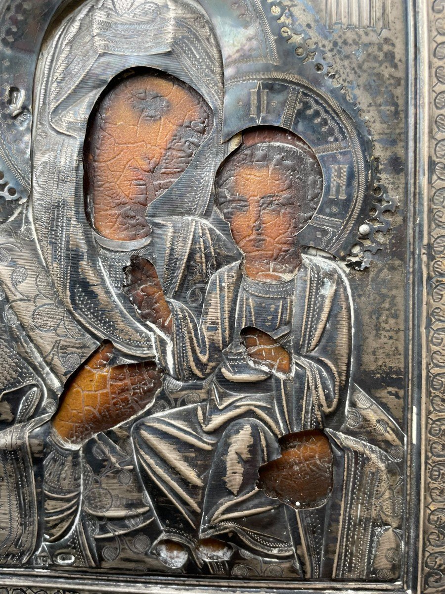 Russia Icon Of The Virgin Of Kazan Riza In Solid Silver-photo-2