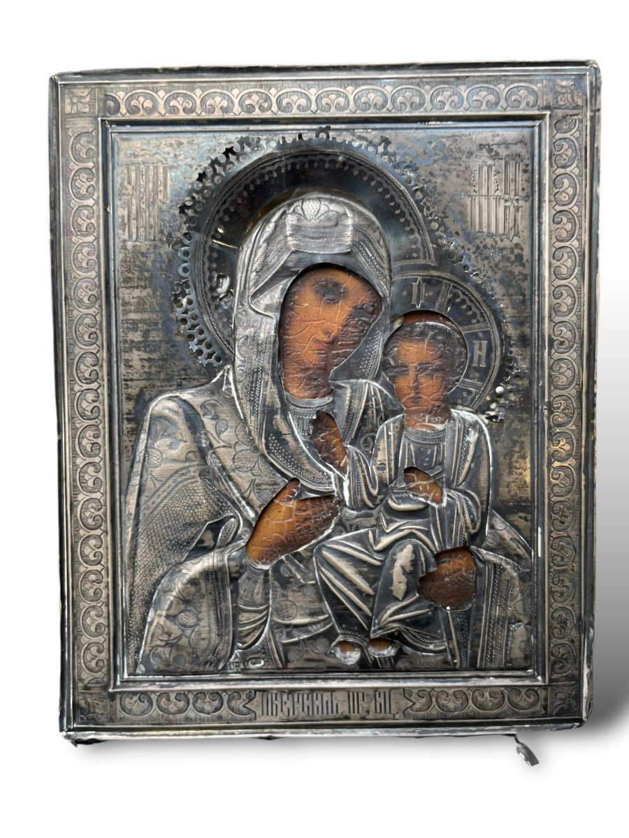 Russia Icon Of The Virgin Of Kazan Riza In Solid Silver-photo-5