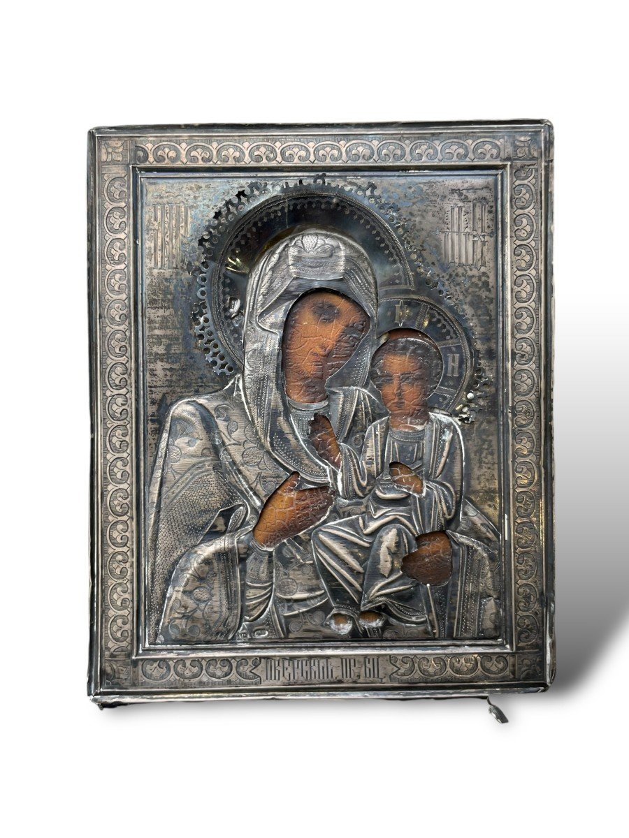 Russia Icon Of The Virgin Of Kazan Riza In Solid Silver-photo-7