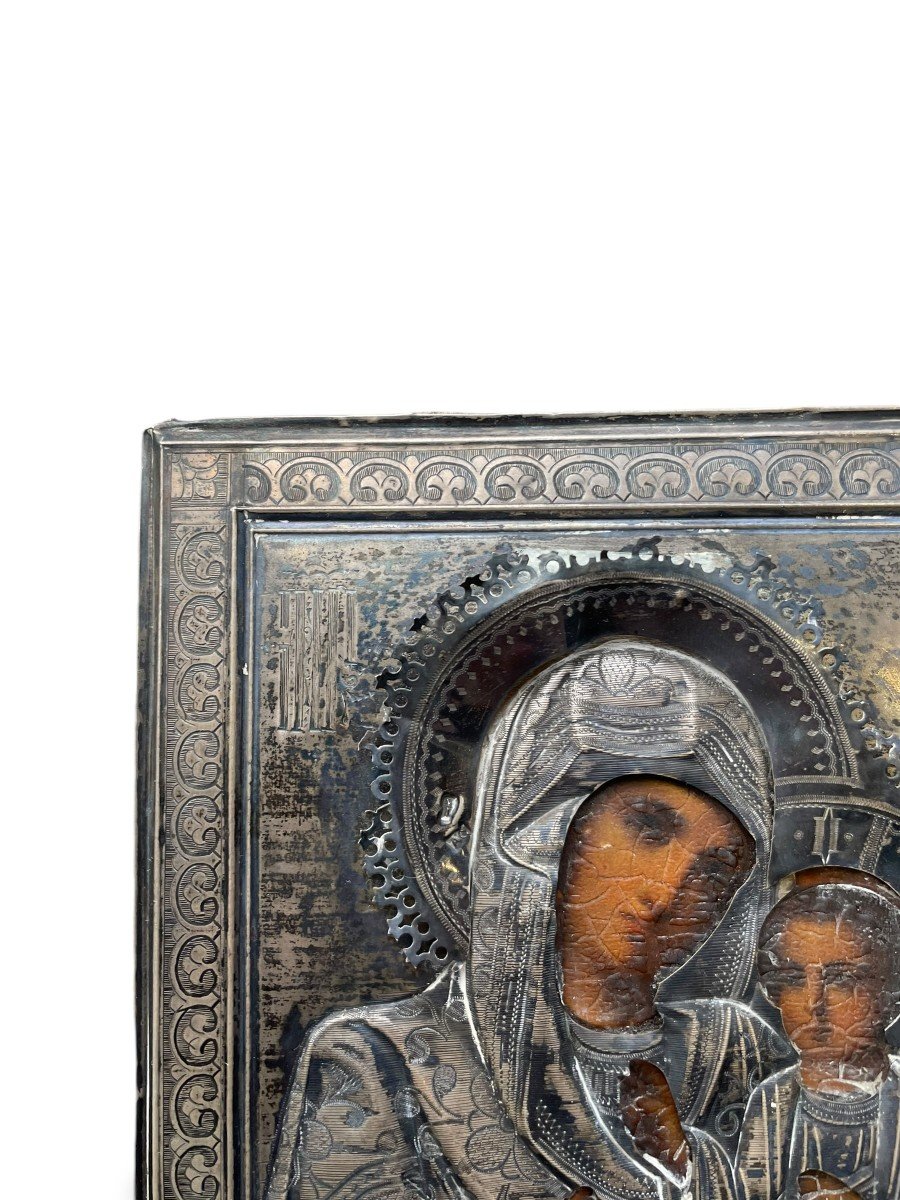 Russia Icon Of The Virgin Of Kazan Riza In Solid Silver-photo-8