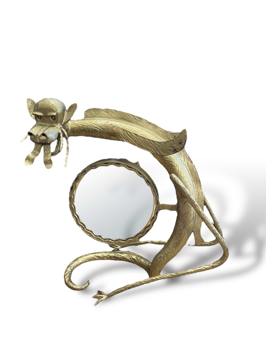 Modernist Chimera Dragon Mirror In Gold Metal