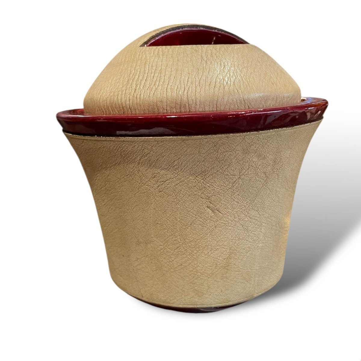 Longchamp France Ceramic And Leather Covered Tobacco Pot