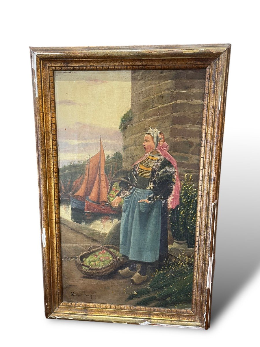 Breton Oil On Canvas 19th Century By Victor Lucy