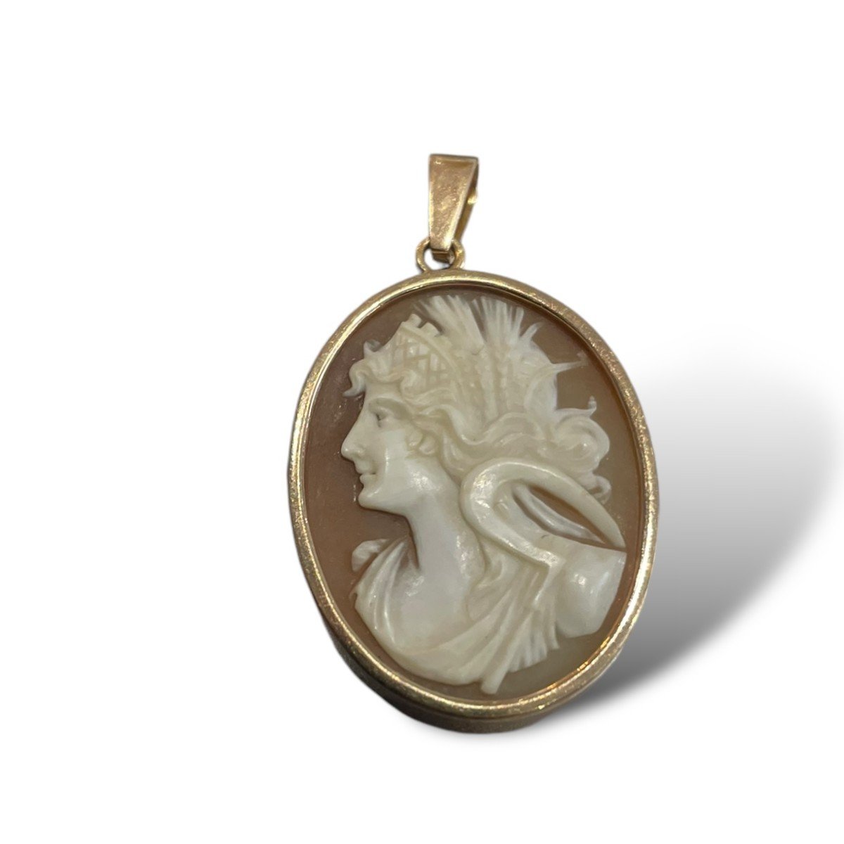 Gold Cameo Pendant On Demeter Ceres Shell