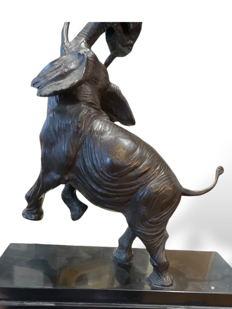 Elephant And Tiger Bronze Black Marble Base-photo-7