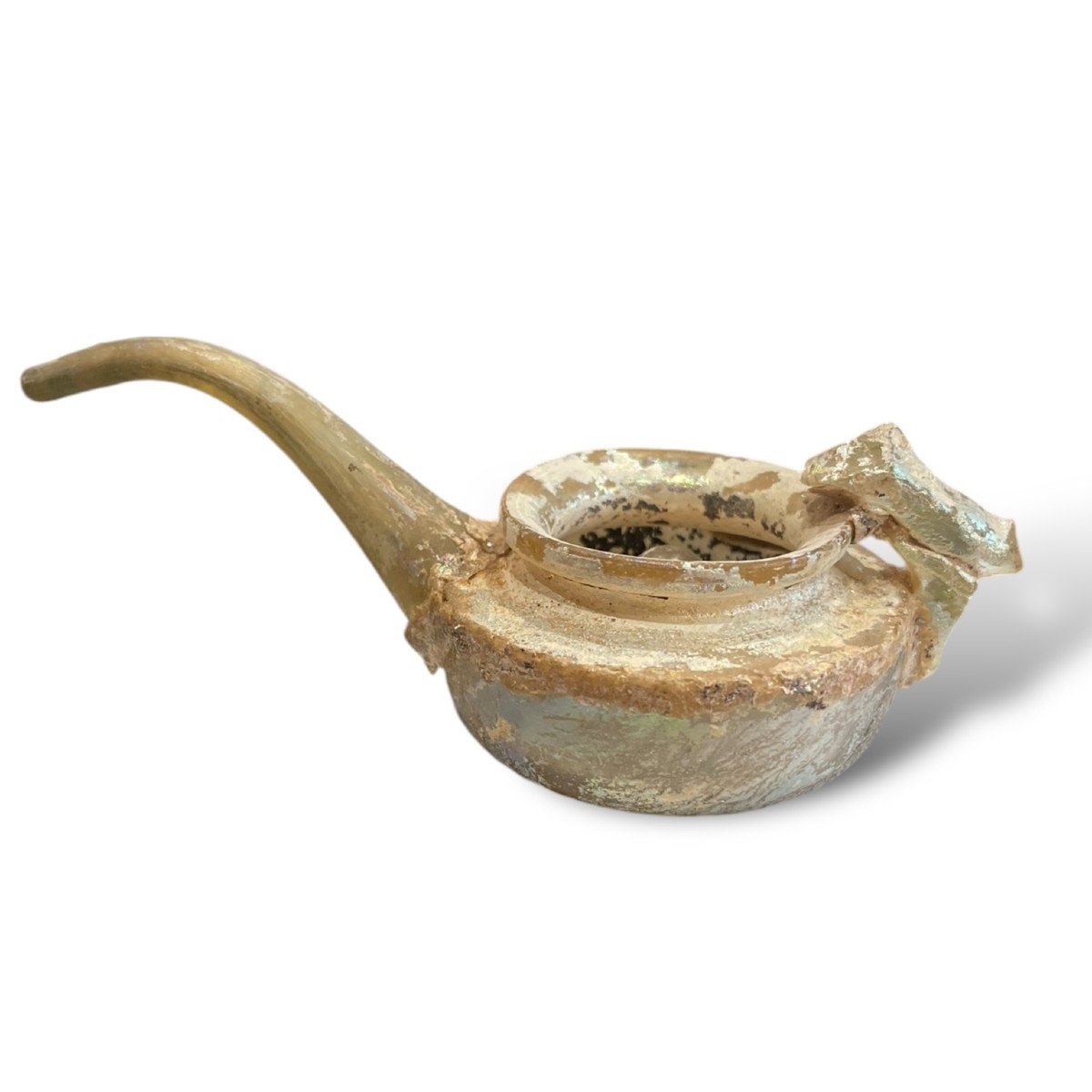 Long-spouted Guttus In Iridescent Glass Islamic Period