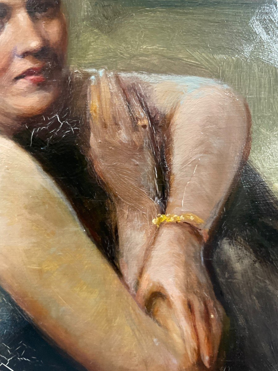 Nude Woman With Jewelry Oil On Panel By Maurice Ferdinand Perrot-photo-2