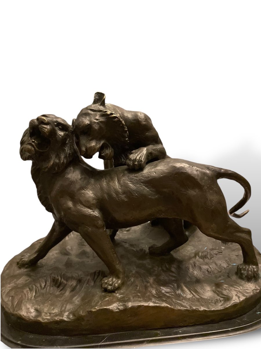 Les Lionnes Par Charles Valton Bronze XIXeme-photo-2