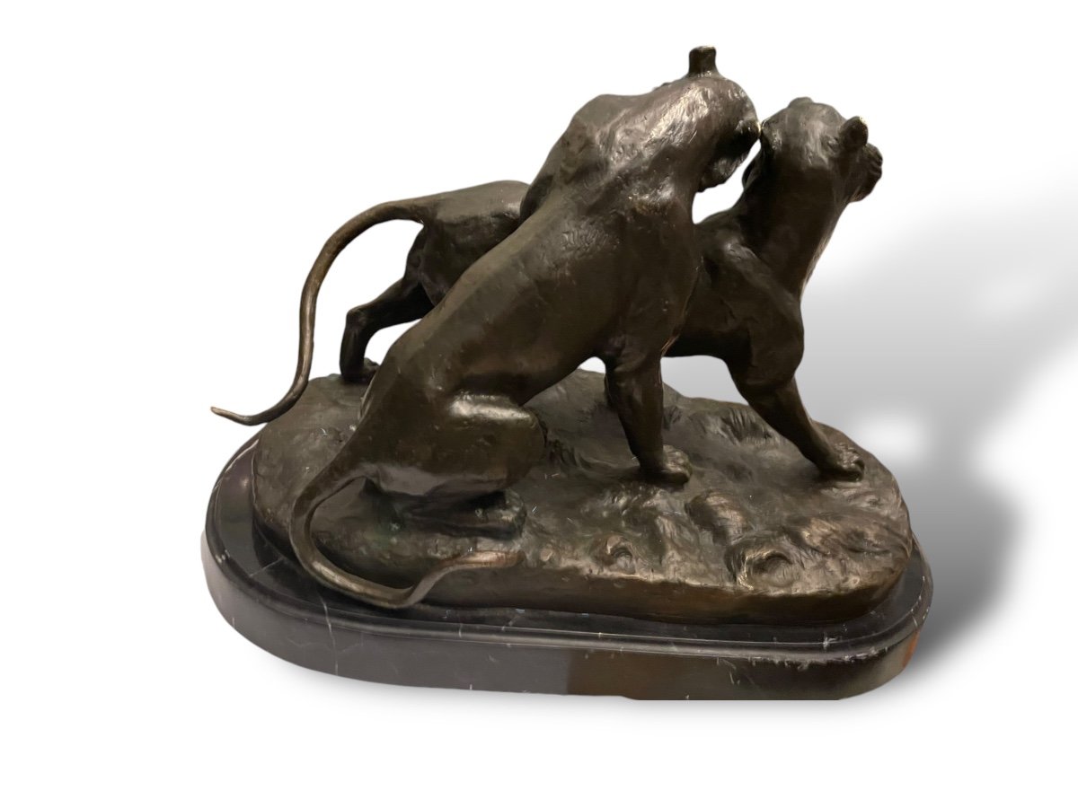 Les Lionnes Par Charles Valton Bronze XIXeme-photo-1