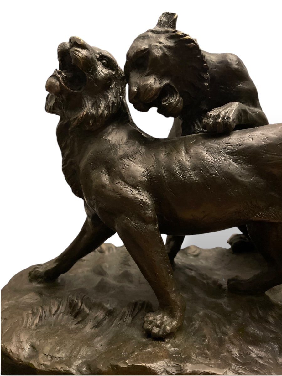 Les Lionnes Par Charles Valton Bronze XIXeme-photo-2