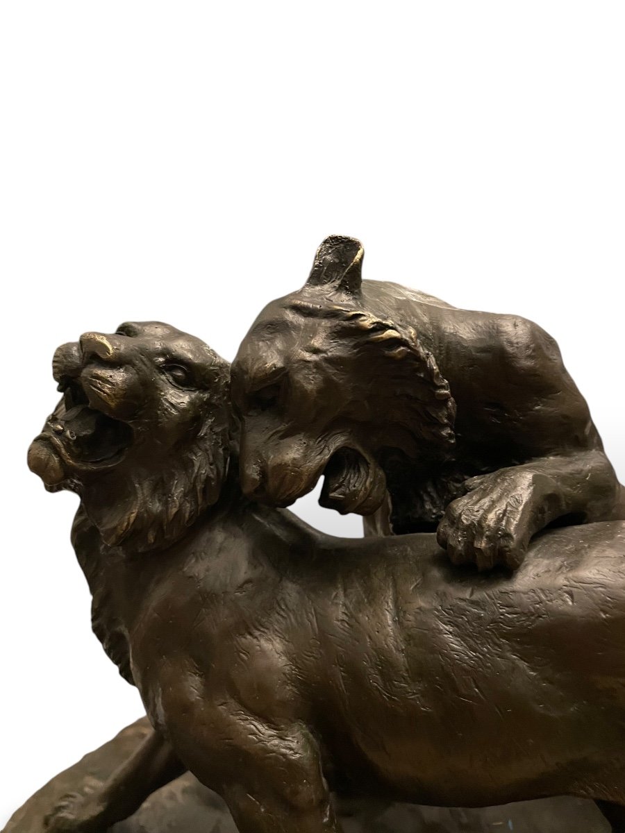 Les Lionnes Par Charles Valton Bronze XIXeme-photo-4