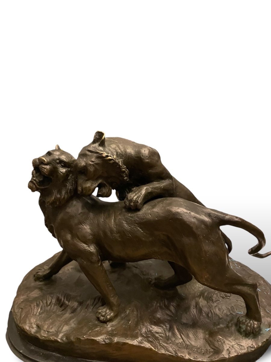 Les Lionnes Par Charles Valton Bronze XIXeme-photo-5