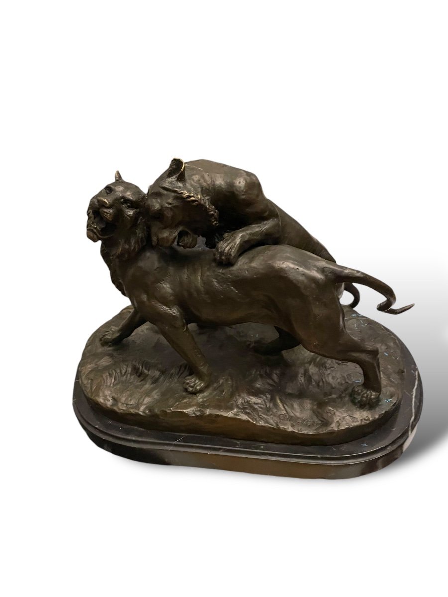 Les Lionnes Par Charles Valton Bronze XIXeme-photo-6