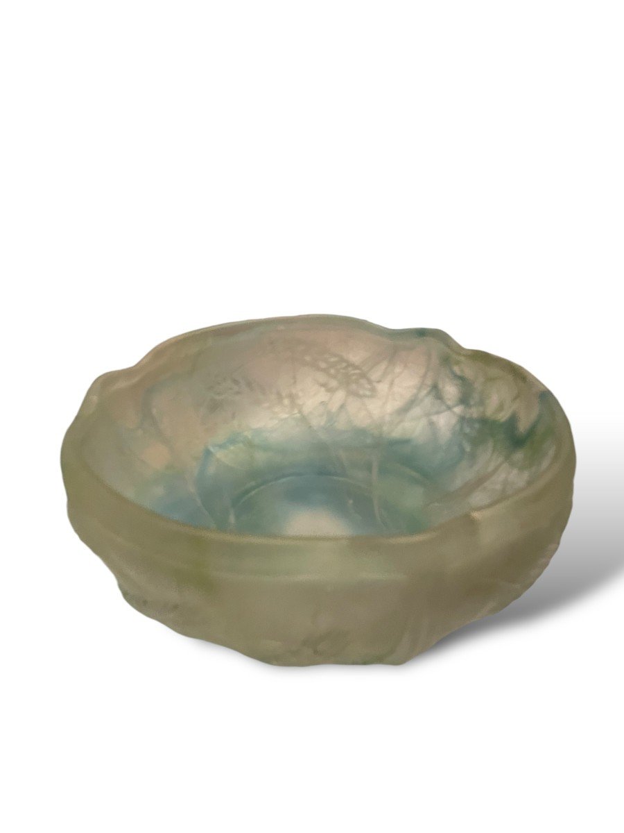 Coupe En Verre Teinté Bleu Vert Motif épis