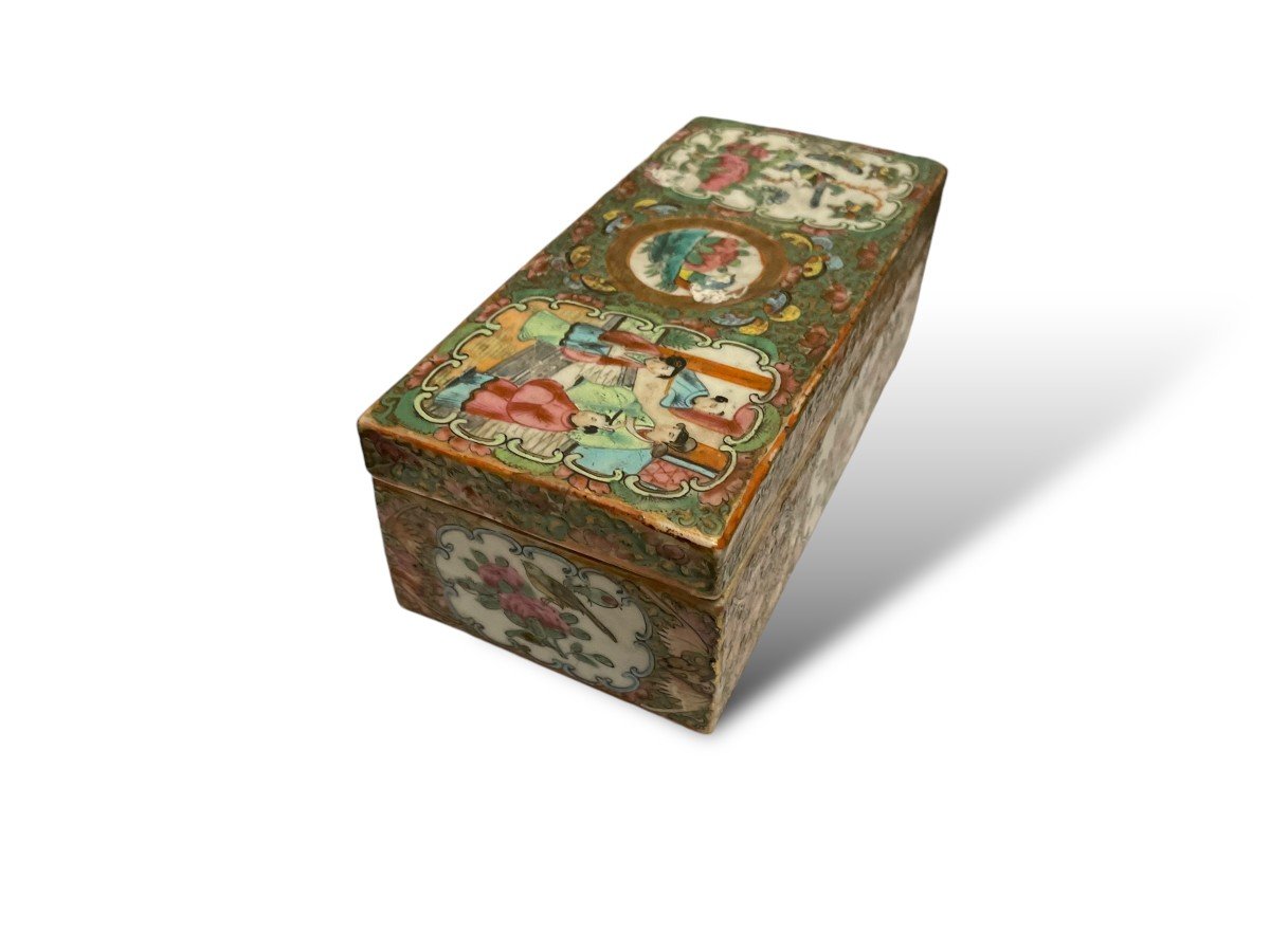 Canton Boite Rectangulaire En Porcelaine Chine  XIXème-photo-5