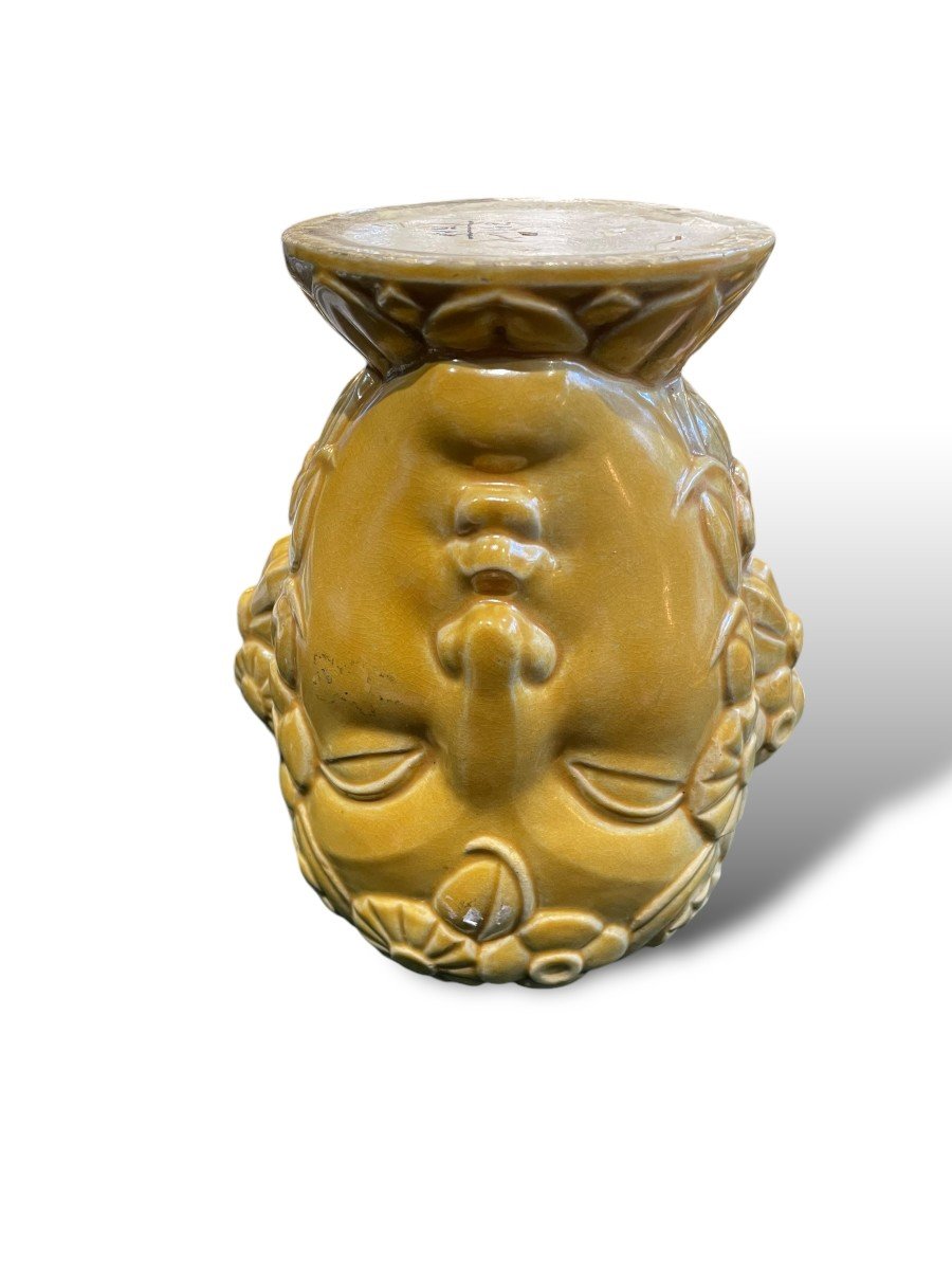 Vase Art Deco Tête De Faune En Céramique Jaune Attribué à Robj-photo-4