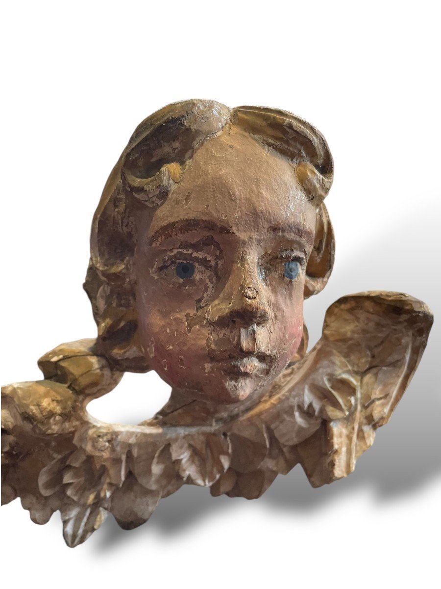 Angel In Polychrome Bas Relief 18th Century-photo-2