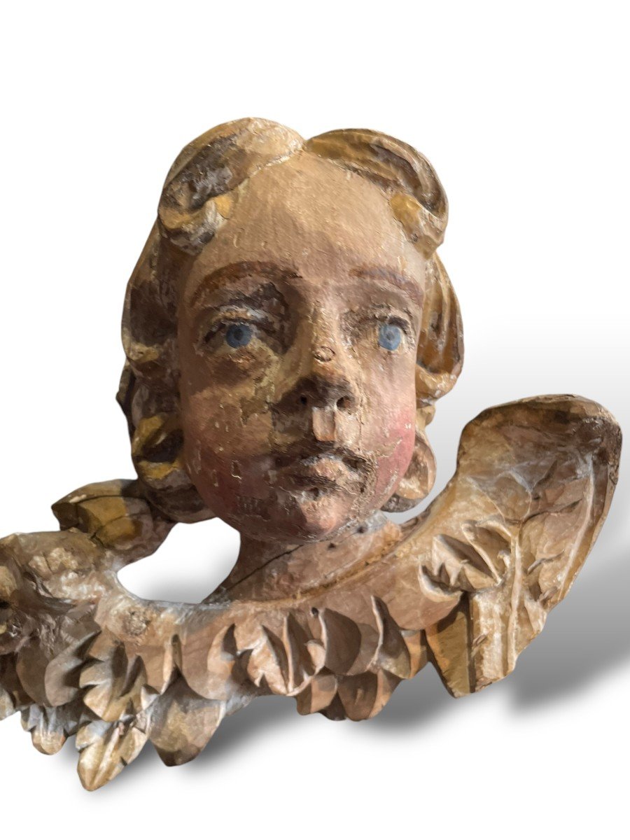 Angel In Polychrome Bas Relief 18th Century-photo-8